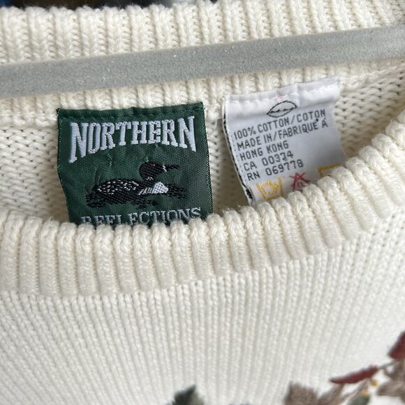 Vtg Northern Reflections Knit Sweater Medium Embroidered Floral Cottage Granny - Picture 4 of 9